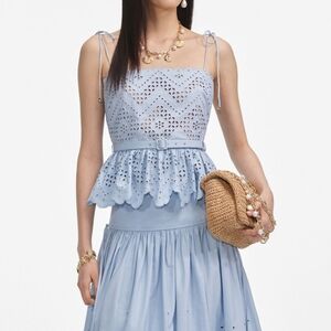 Self Portrait Blue Cotton Broderie Top